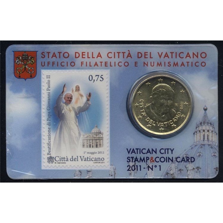 VATICAN 2011 Stamp & Coin Card n° 1 Beatification of Pope John Paul II