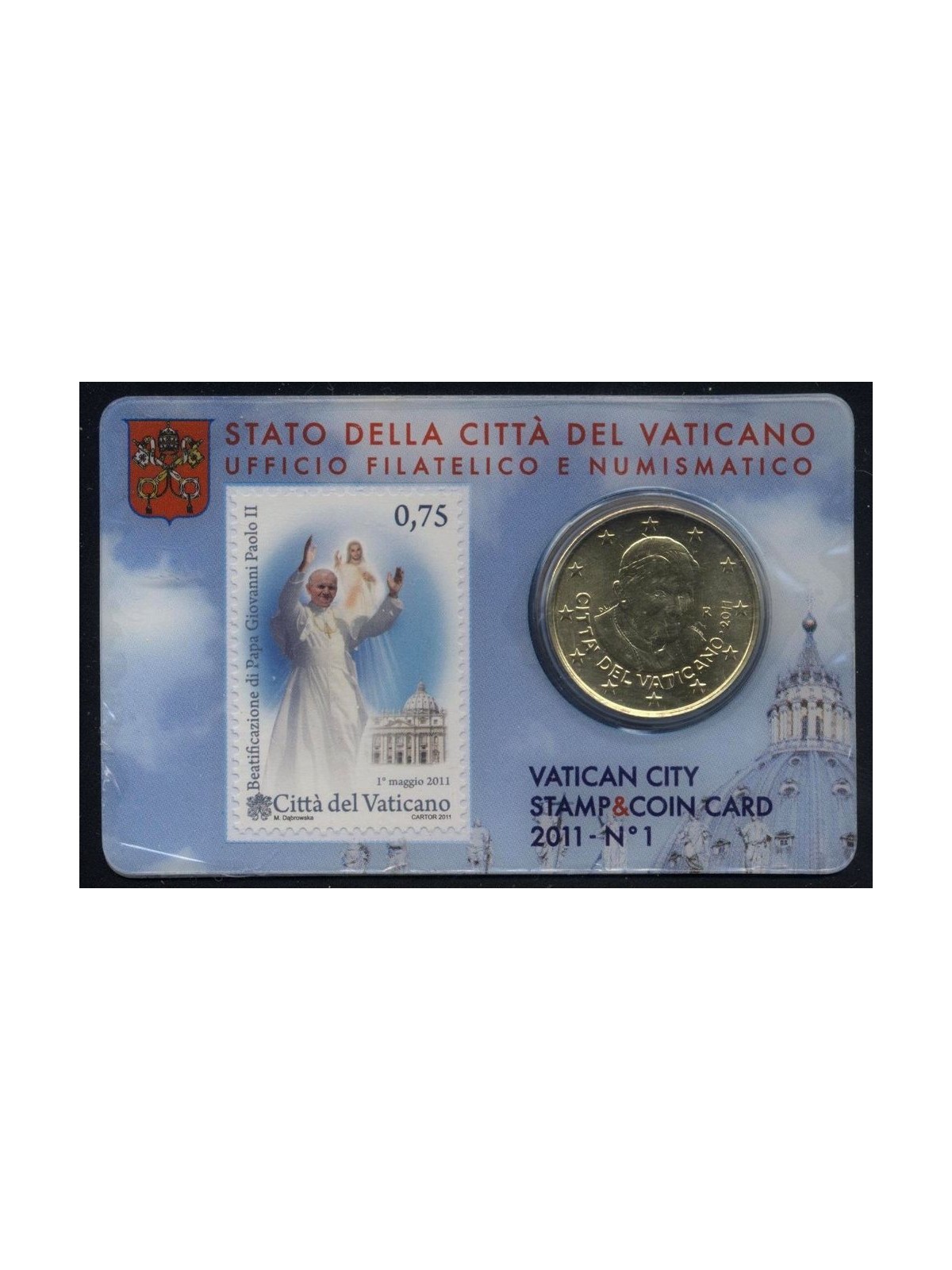 VATICAN 2011 Stamp & Coin Card n° 1 Beatification of Pope John Paul II