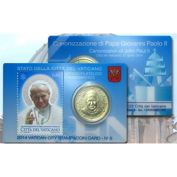 VATICAN 2014 Stamp & Coin Card n° 5 Canonization of Pope John Paul II