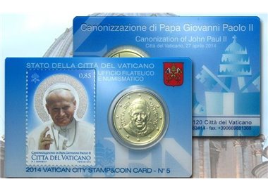 VATICAN 2014 Stamp & Coin Card n° 5 Canonization of Pope John Paul II