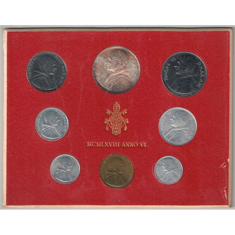 VATICANO 1968 Giovanni Paolo VI Anno VI, 8 monete FDC