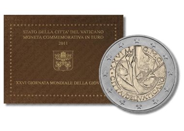 VATICANO 2011 Giornata mondiale della gioventù, 2 euro commemorativi FDC