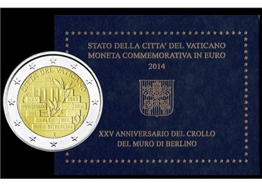 VATICANO 2014 Anniversario muro di Berlino, 2 euro commemorativi FDC