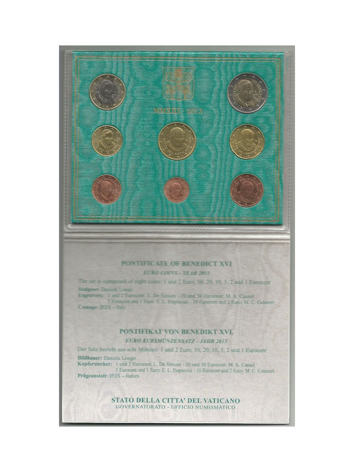 VATICAN 2013 Benedict XVI Divisional Set 8 coins FDC