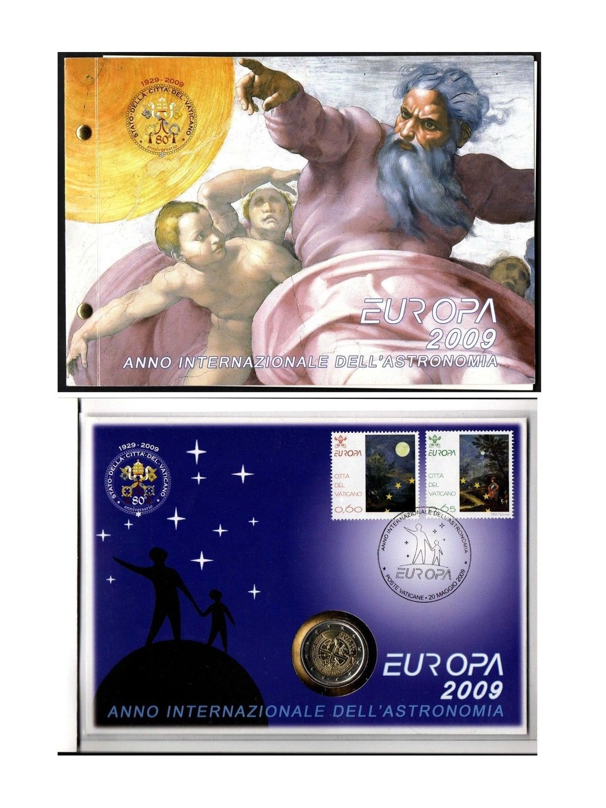 VATICANO 2009 Europa, Astronomia, busta filatelico-numismatica