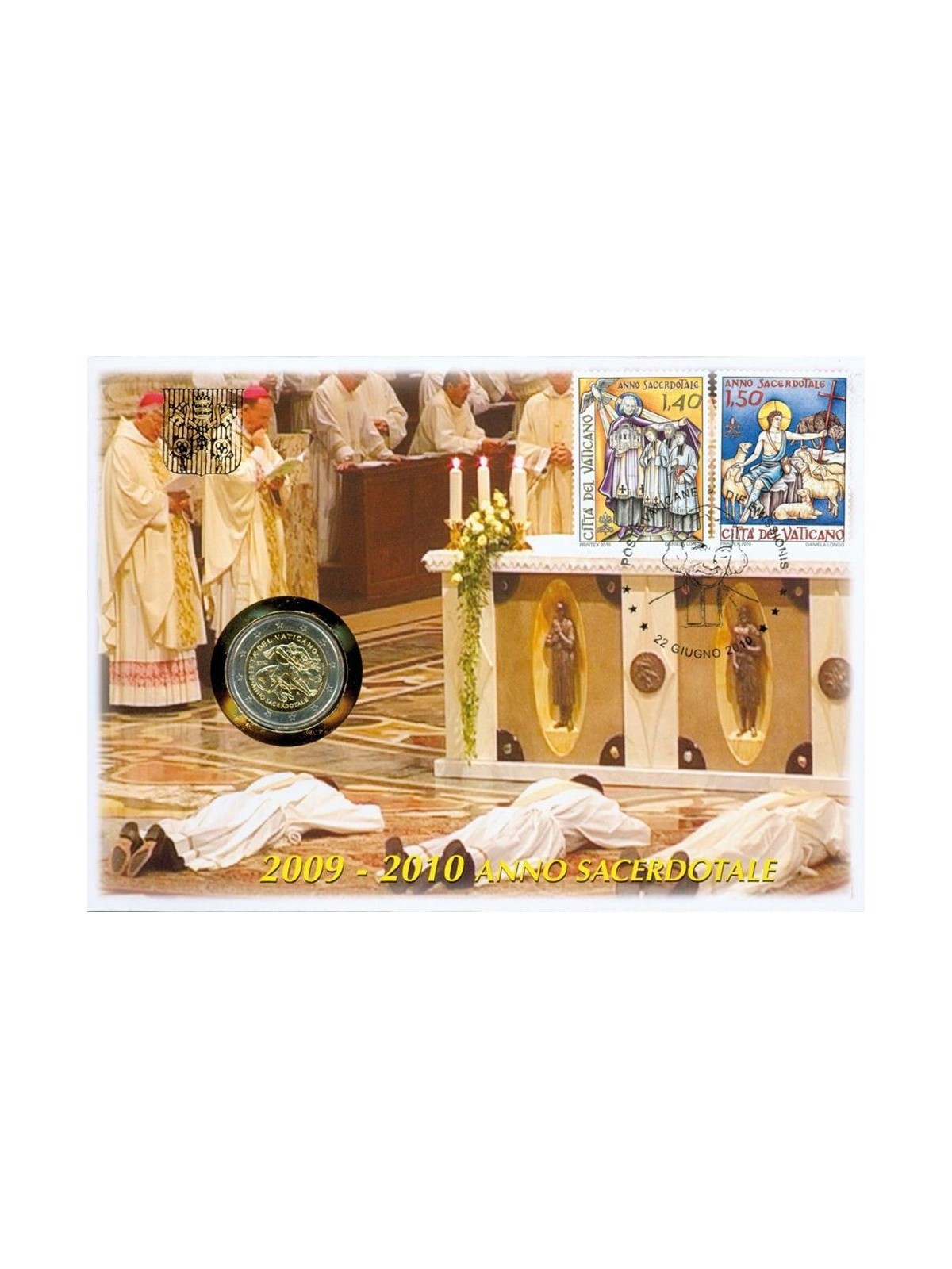 VATICANO 2010 Anno Sacerdotale, busta filatelico-numismatica