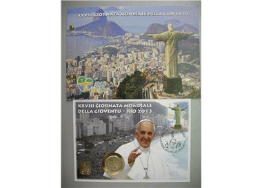 VATICANO 2013 Giornata mondiale della gioventù, busta filatelico-numismatica