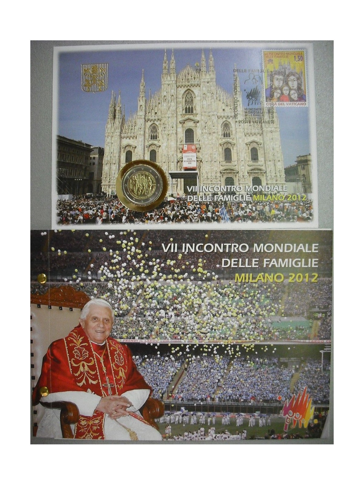 VATICANO 2012 Incontro mondiale delle famiglie, busta filatelico-numismatica