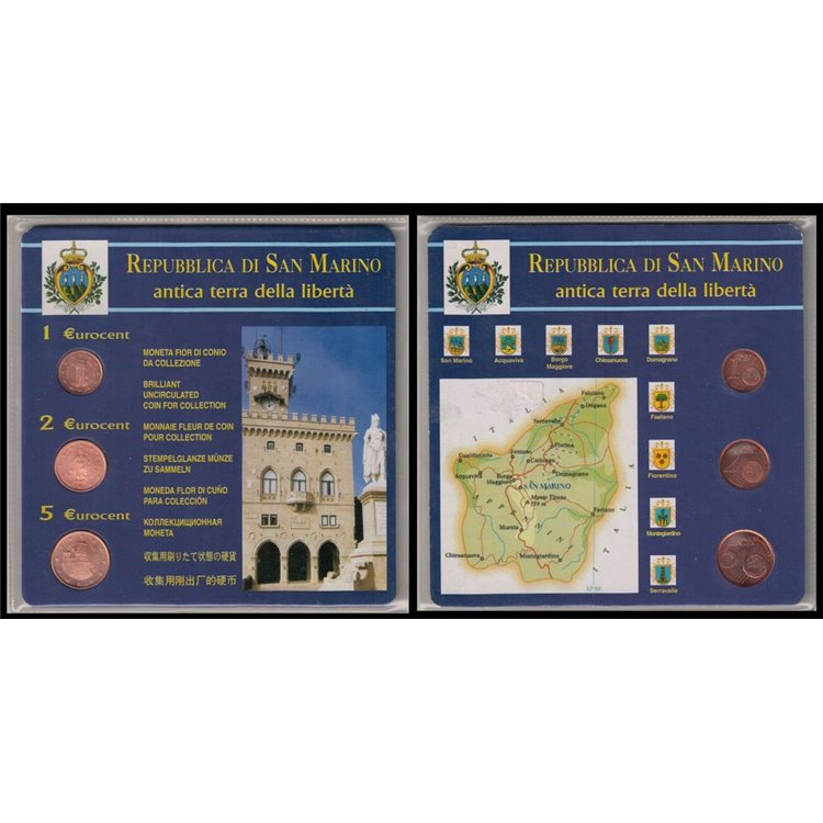 SAN MARINO 2004 Ancient Land of Liberty, mini divisional set 1, 2 and 5 cents