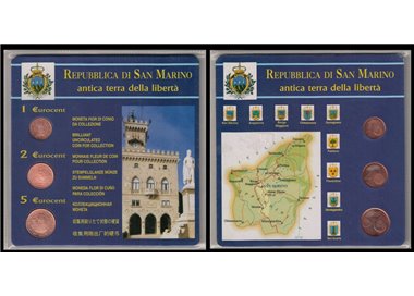 SAN MARINO 2004 Antica terra della libertà, divisionale mini 1, 2 e 5 centesimi