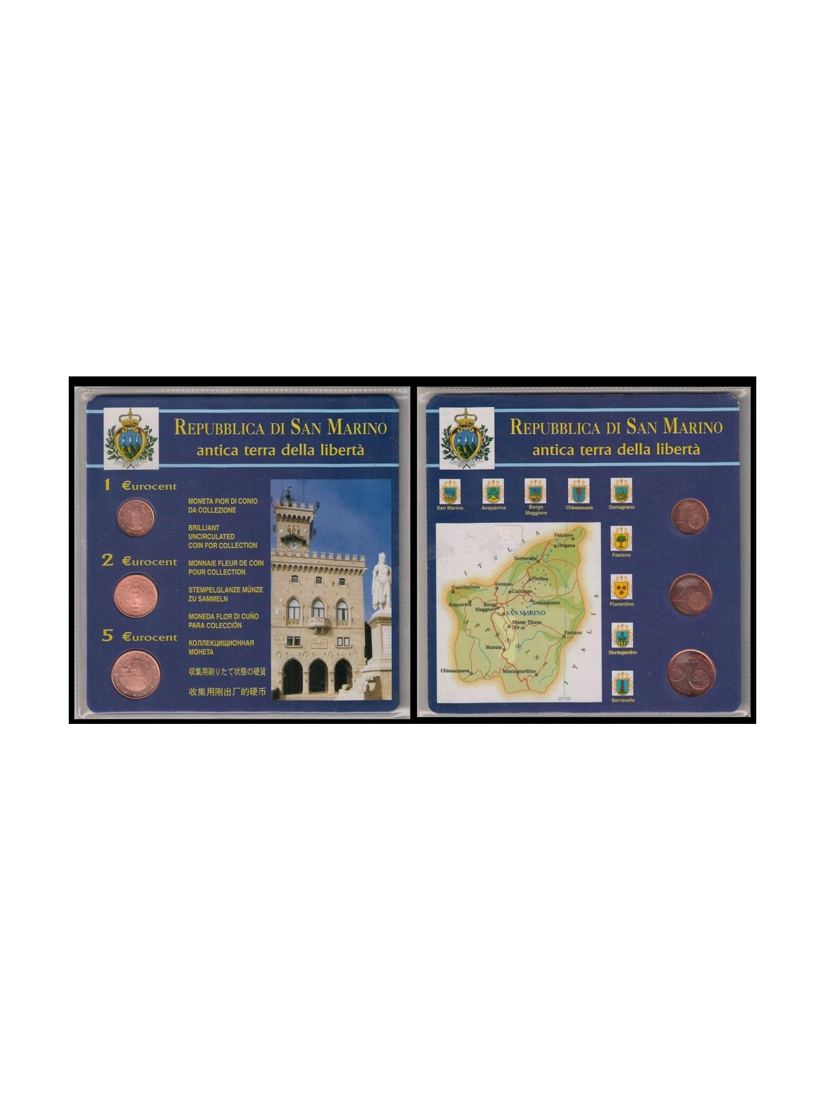 SAN MARINO 2004 Antica terra della libertà, divisionale mini 1, 2 e 5 centesimi
