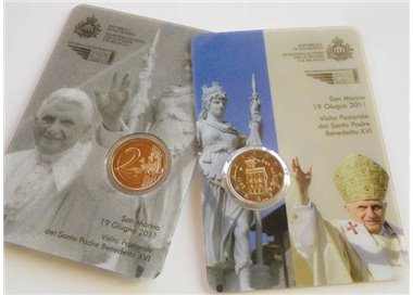 SAN MARINO 2011 Visit to San Marino by the Holy Father Benedict XVI, 2 euro FDC