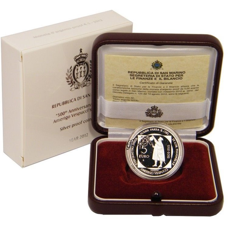 SAN MARINO 2012 Moneta 5€ in argento proof dedicata ad Amerigo Vespucci