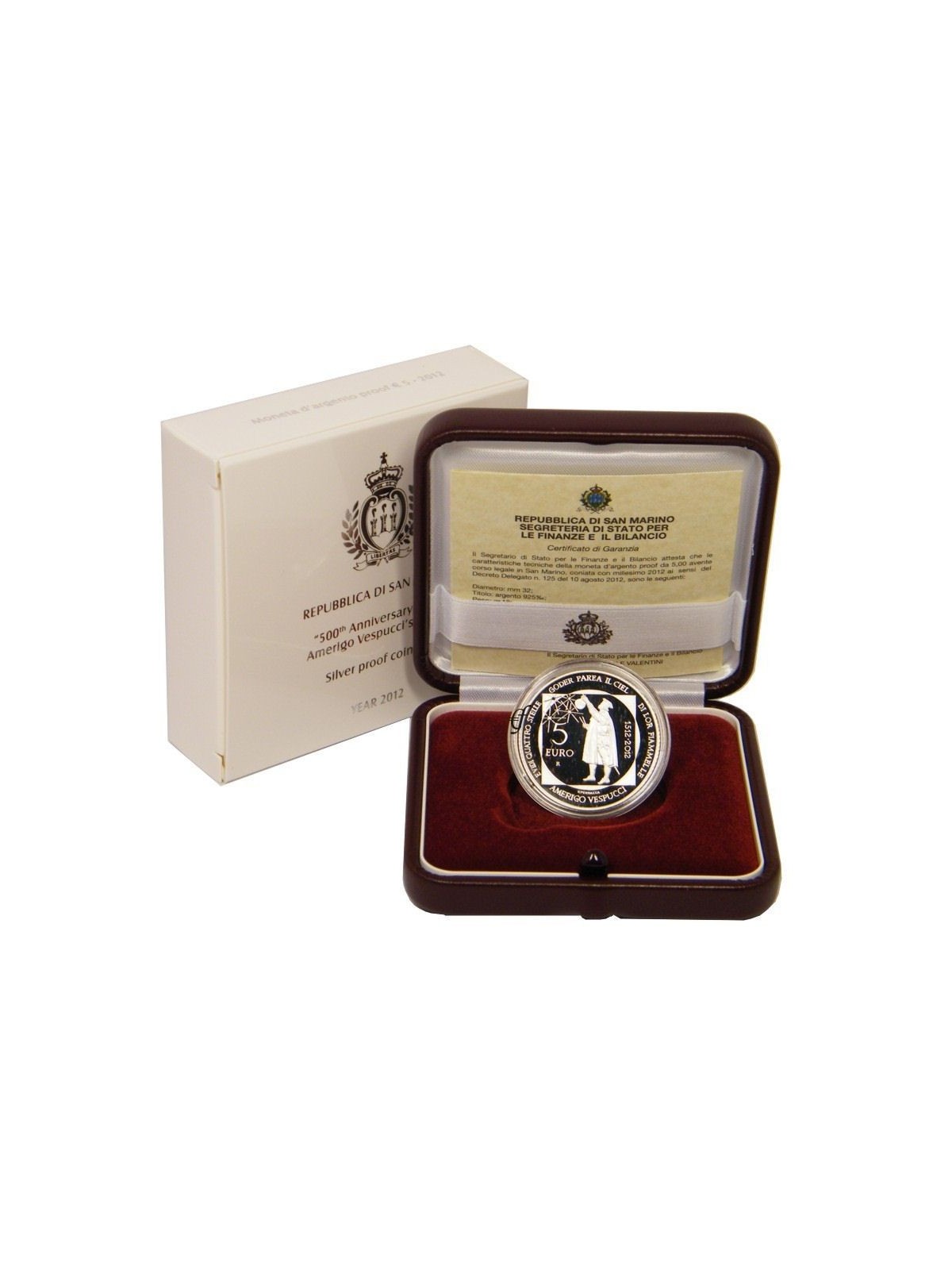 SAN MARINO 2012 Moneta 5€ in argento proof dedicata ad Amerigo Vespucci