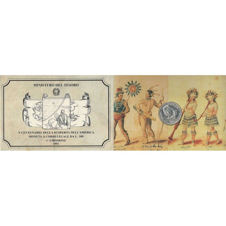 ITALIA 1992 Scoperta dell'America, Moneta £ 500 in argento FDC