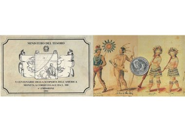ITALIA 1992 Scoperta dell'America, Moneta £ 500 in argento FDC