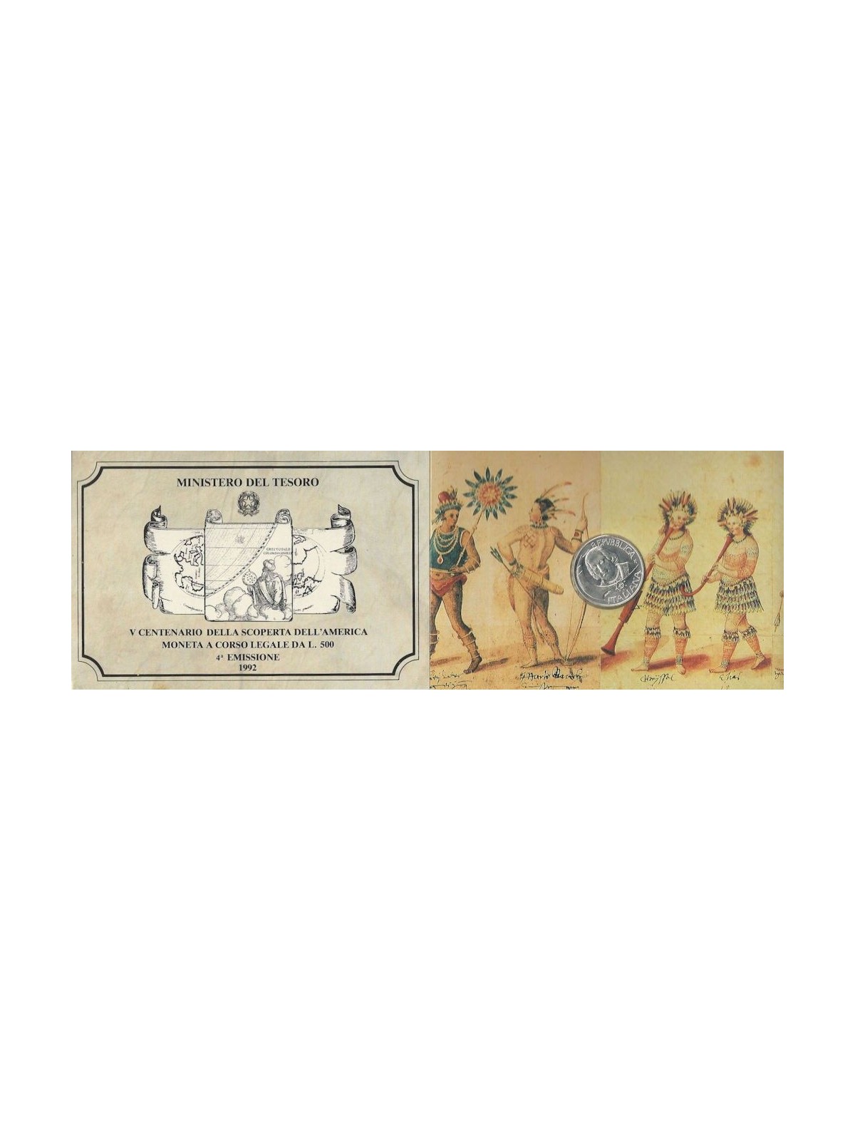 ITALIA 1992 Scoperta dell'America, Moneta £ 500 in argento FDC
