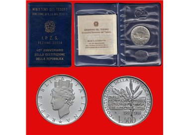 ITALIA 1988 Anniversario Costituzione, Moneta £ 500 in argento FDC