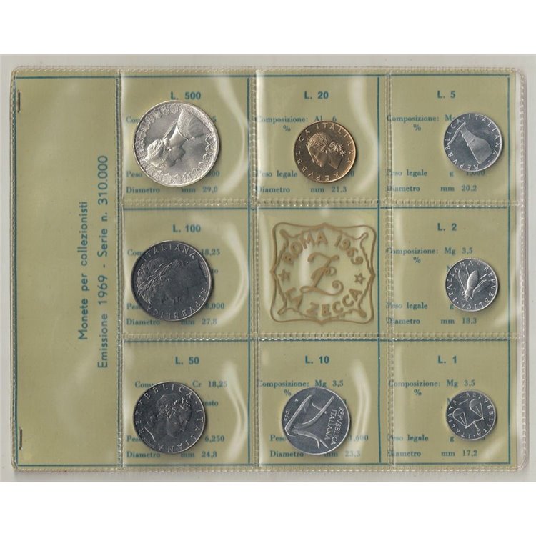 ITALY 1969 Divisional Set of 8 Coins FDC