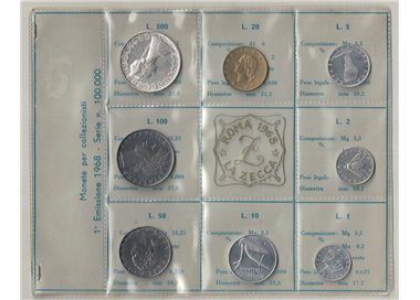 ITALY 1968 Divisional Set of 8 Coins FDC