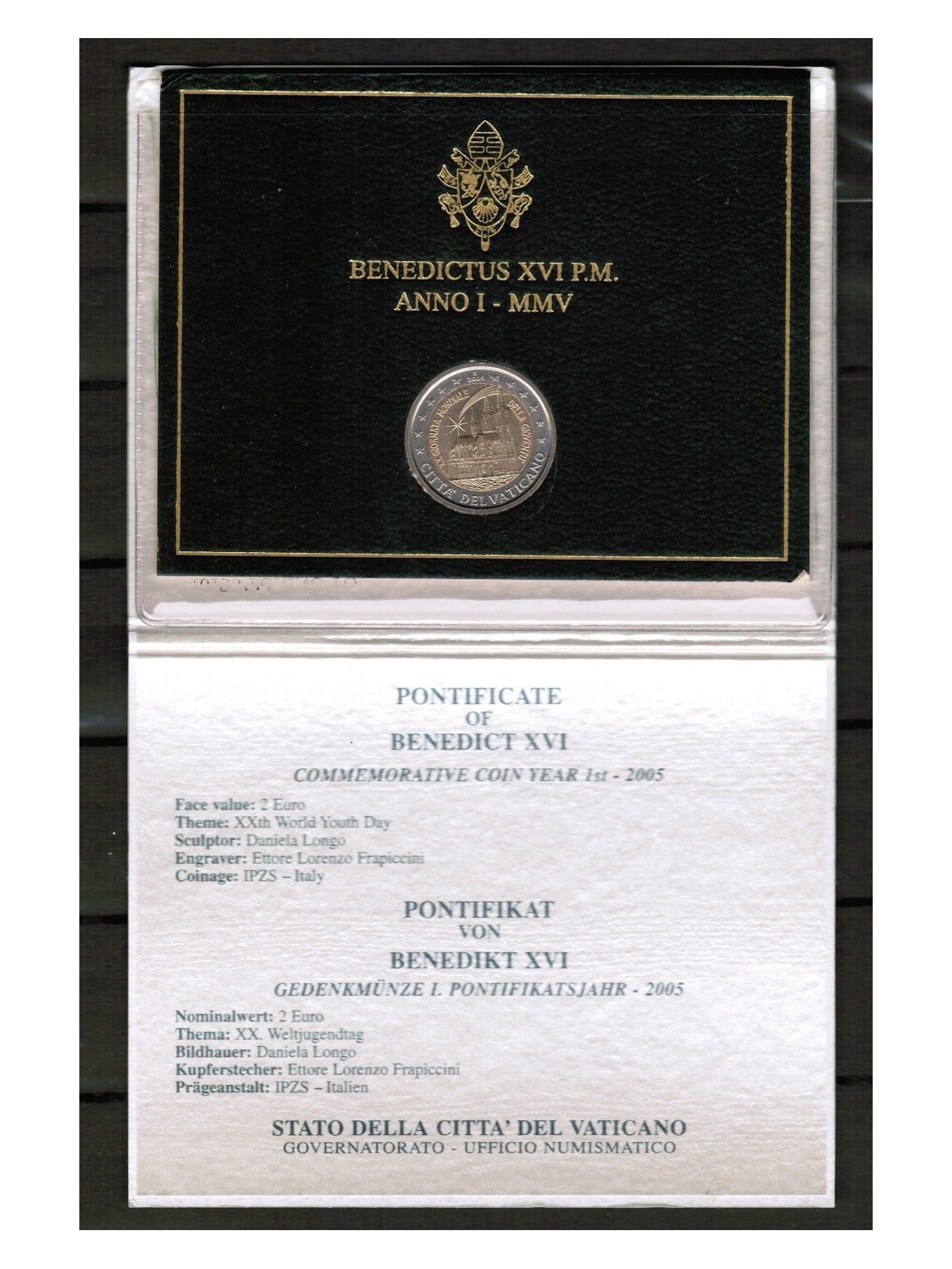 VATICAN 2005 World Youth Day, 2 euro commemorative FDC