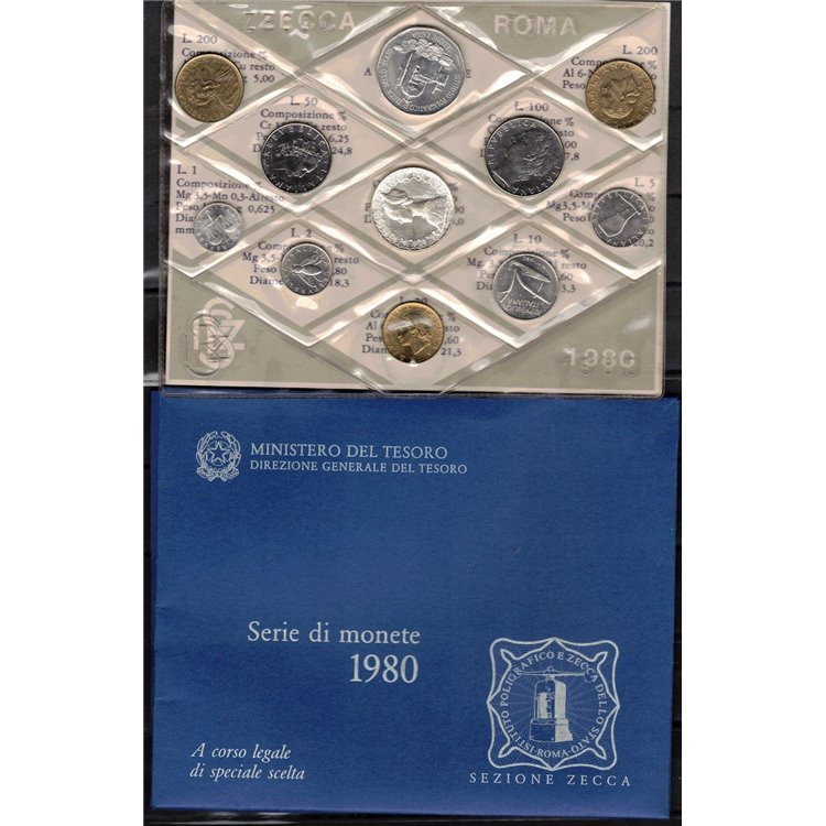 ITALY Divisional year 1980 with 500 LIRE CARAVELLE FDC SET mint perfect
