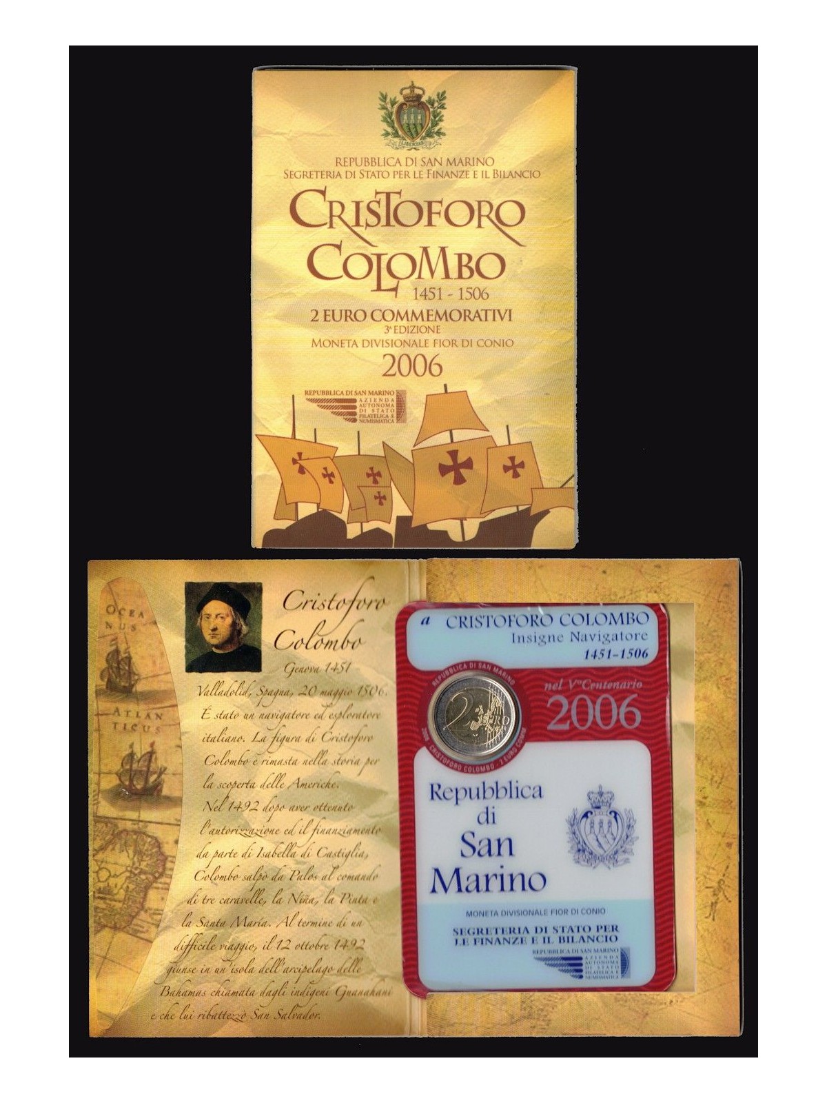 SAN MARINO 2006 €2.00 CHRISTOPHER COLUMBUS UNC