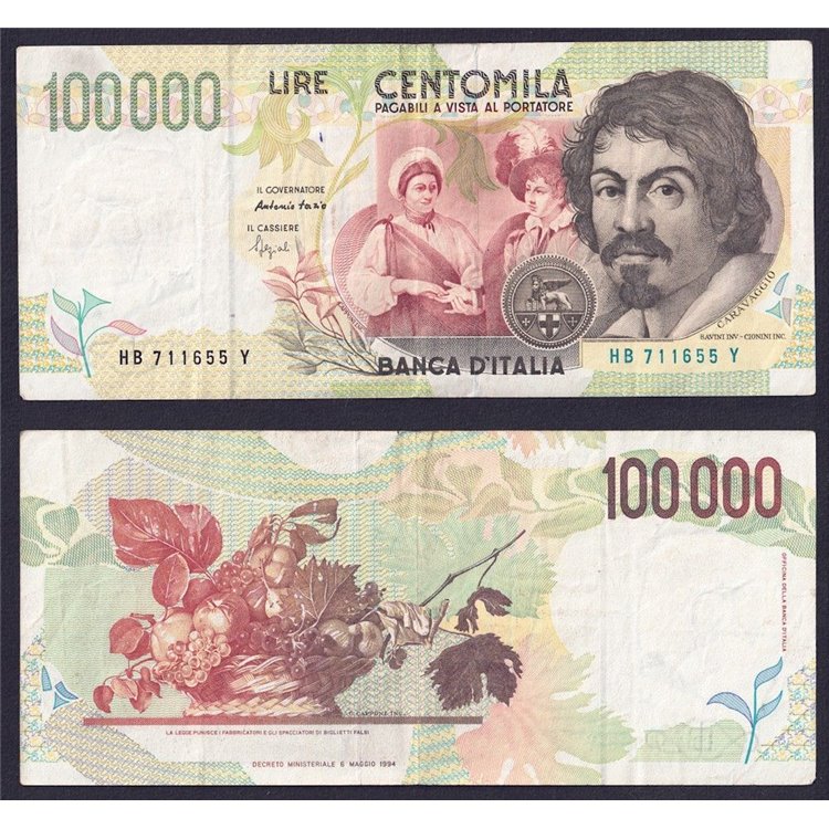 ITALIA 1994 Banconota £ 100.000 Caravaggio (circolata)