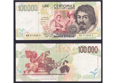 ITALIA 1994 Banconota £ 100.000 Caravaggio (circolata)