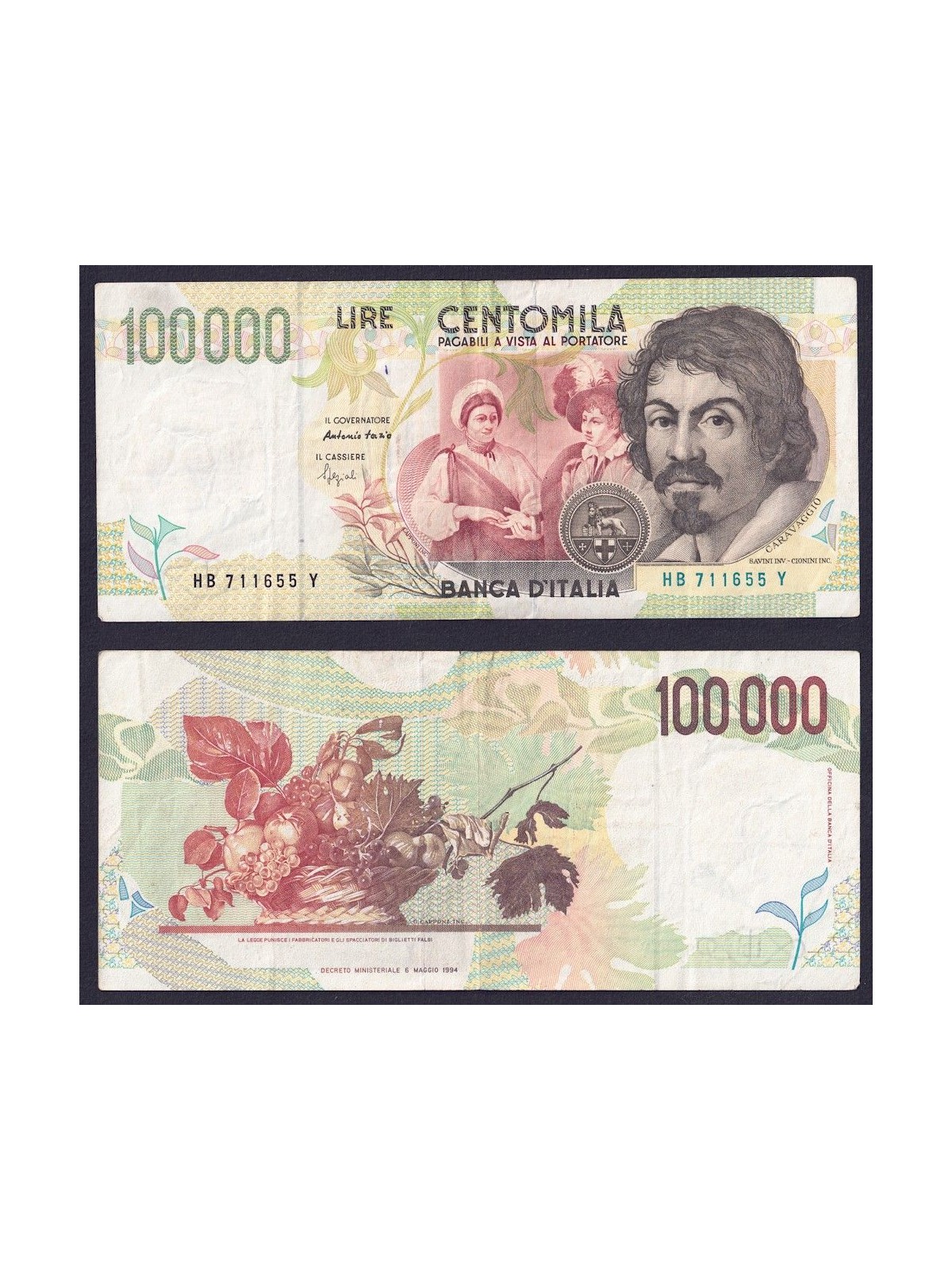 ITALIA 1994 Banconota £ 100.000 Caravaggio (circolata)