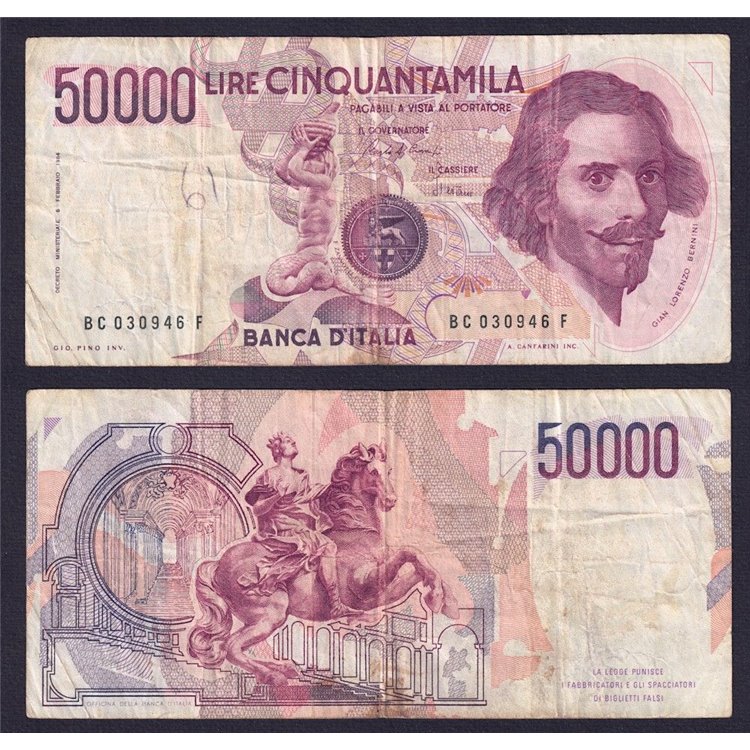 ITALY 1984 £50,000 Bernini Banknote (circulated)