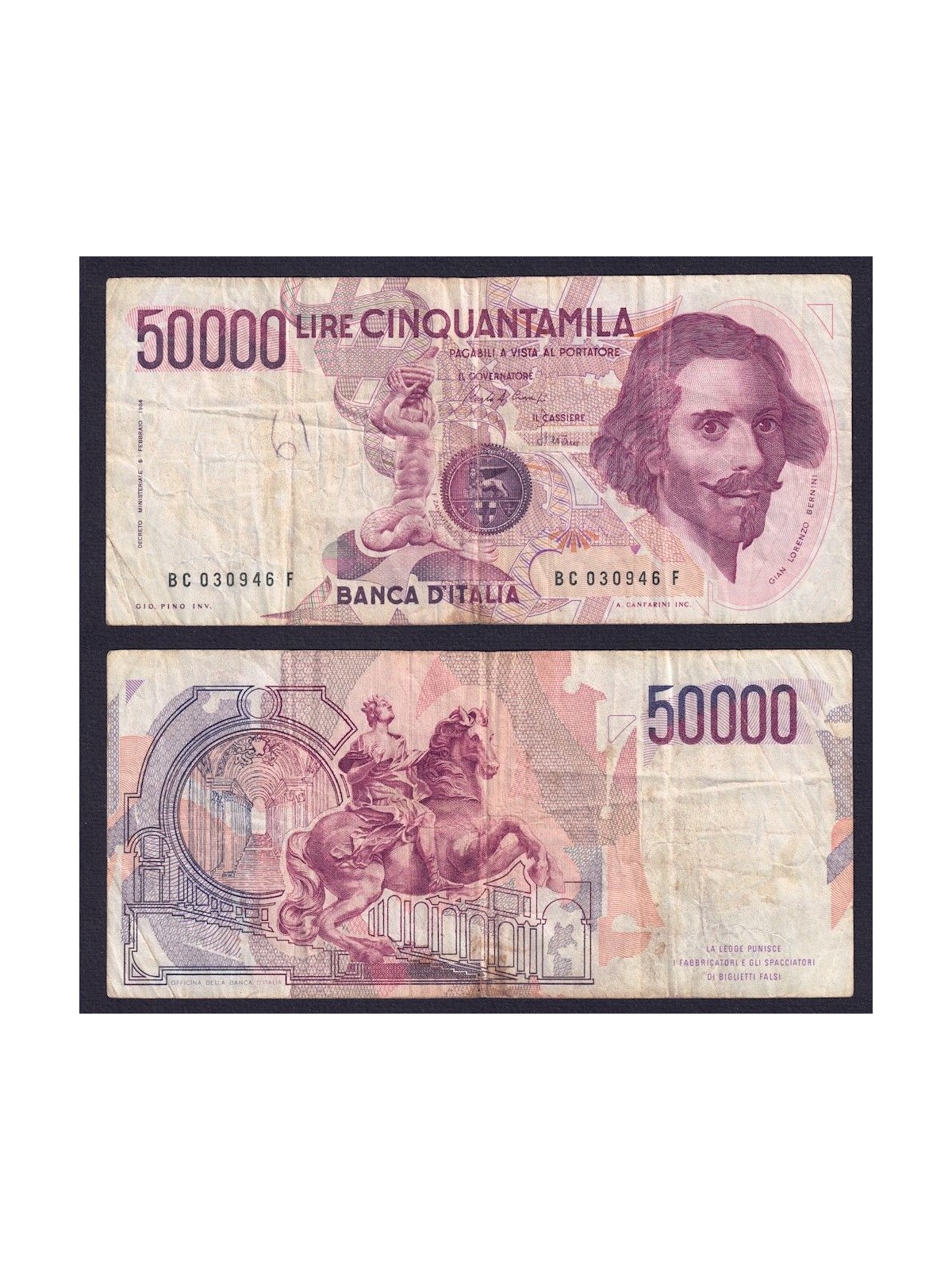 ITALY 1984 £50,000 Bernini Banknote (circulated)