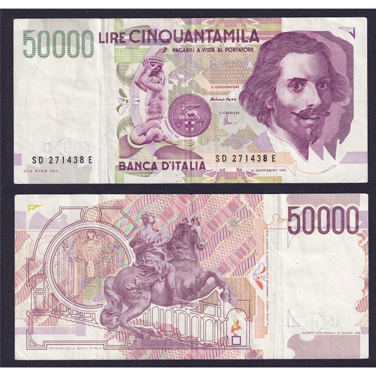 ITALIA 1992 Banconota £ 50.000 Bernini (circolata)