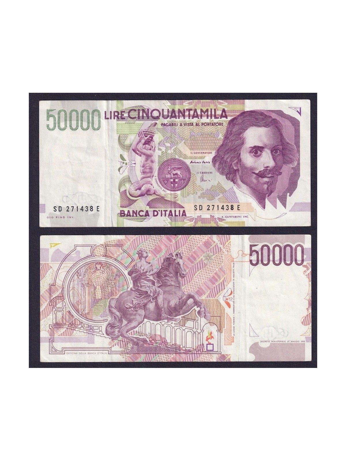 ITALIA 1992 Banconota £ 50.000 Bernini (circolata)