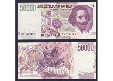 ITALY 1992 £50,000 Bernini Banknote (circulated) (2)