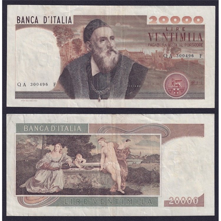 ITALIA 1975 Banconota £ 20.000 Tiziano (circolata)