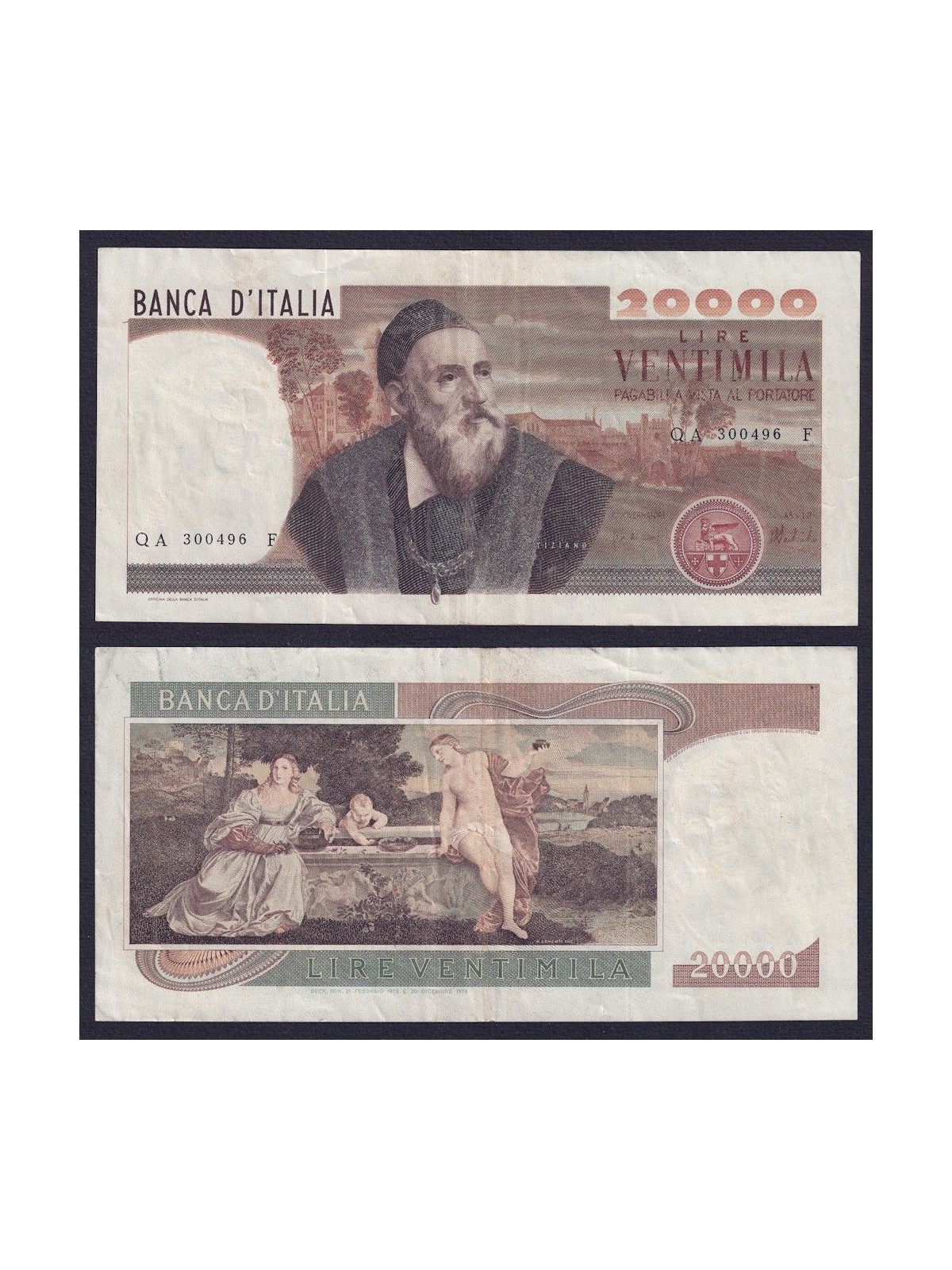 ITALY 1975 £20,000 Titian Banknote (circulated)