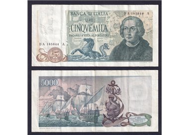 ITALY 1971 £5,000 Colombo Banknote (circulated) (2)