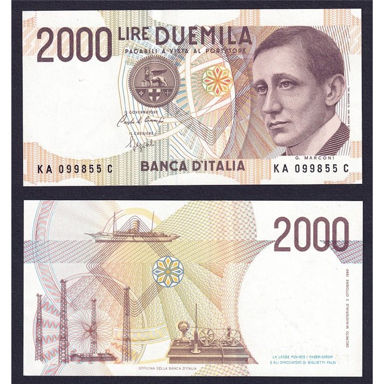 ITALY 1990 Banknote £2,000 Decree 3 October 1990 (circulated)