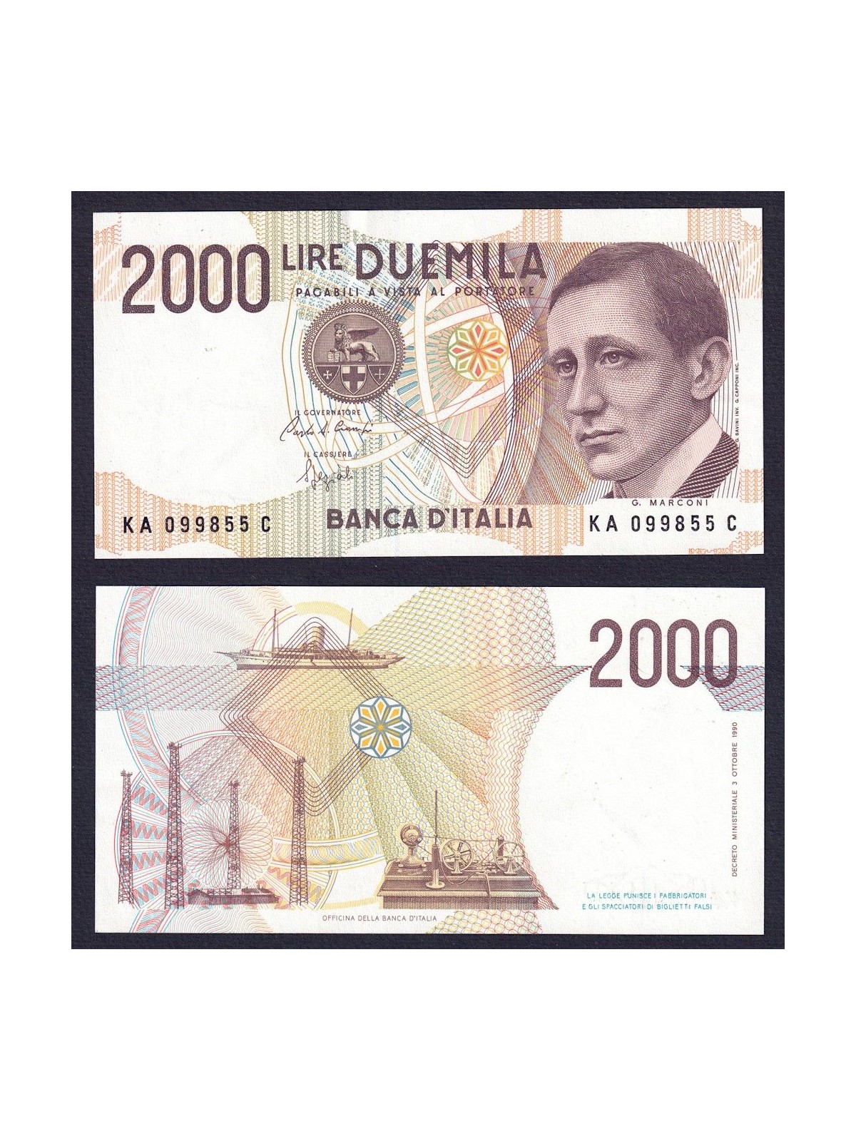 ITALY 1990 Banknote £2,000 Decree 3 October 1990 (circulated)