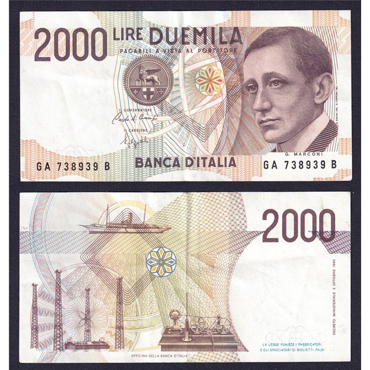 ITALIA 1990 Banconota £ 2.000 Decreto 3 Ottobre 1990 (circolata) (2)