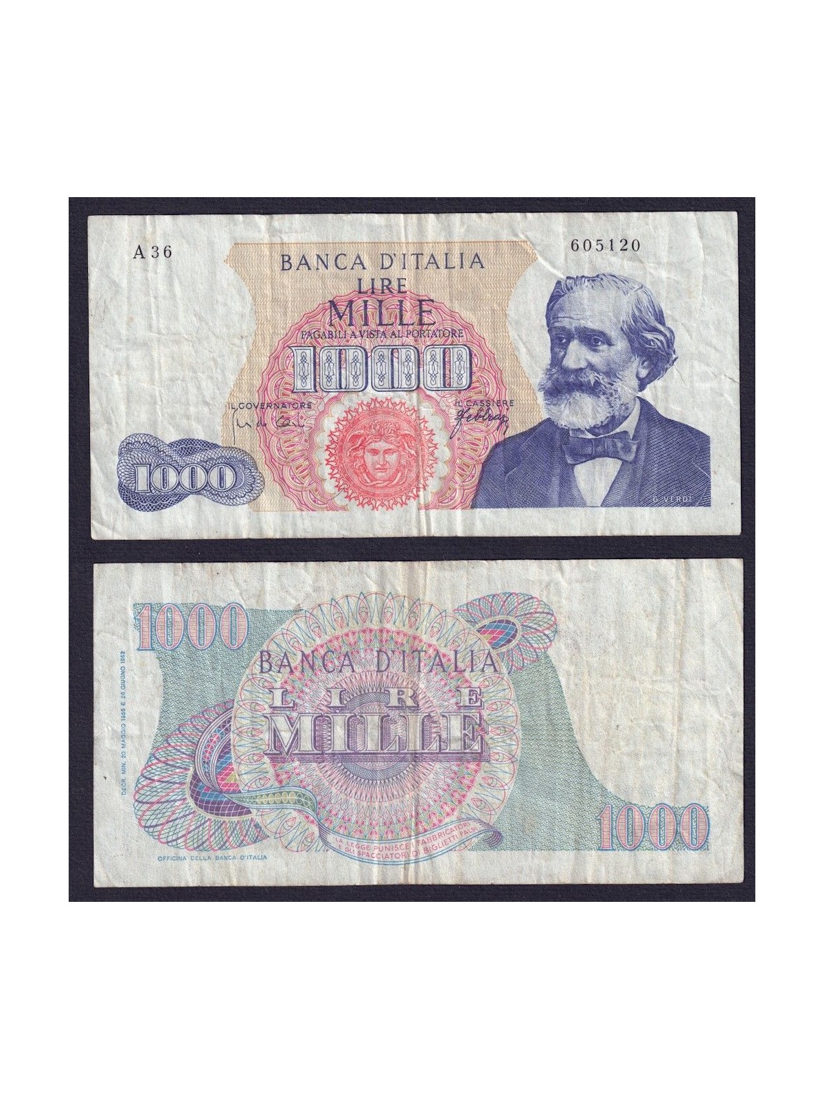 ITALY 1966 £1,000 Verdi Banknote (circulated)