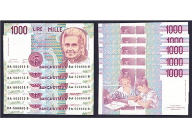 ITALY 1990 £1,000 Montessori Banknote (Lot of 5)