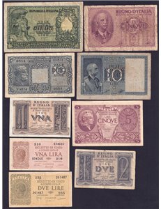 ITALY 1939/51 Lot of 9 banknotes