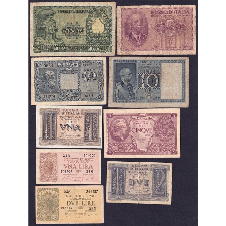 ITALIA 1939/51 Lotto di 9 banconote