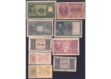 ITALY 1939/51 Lot of 9 banknotes
