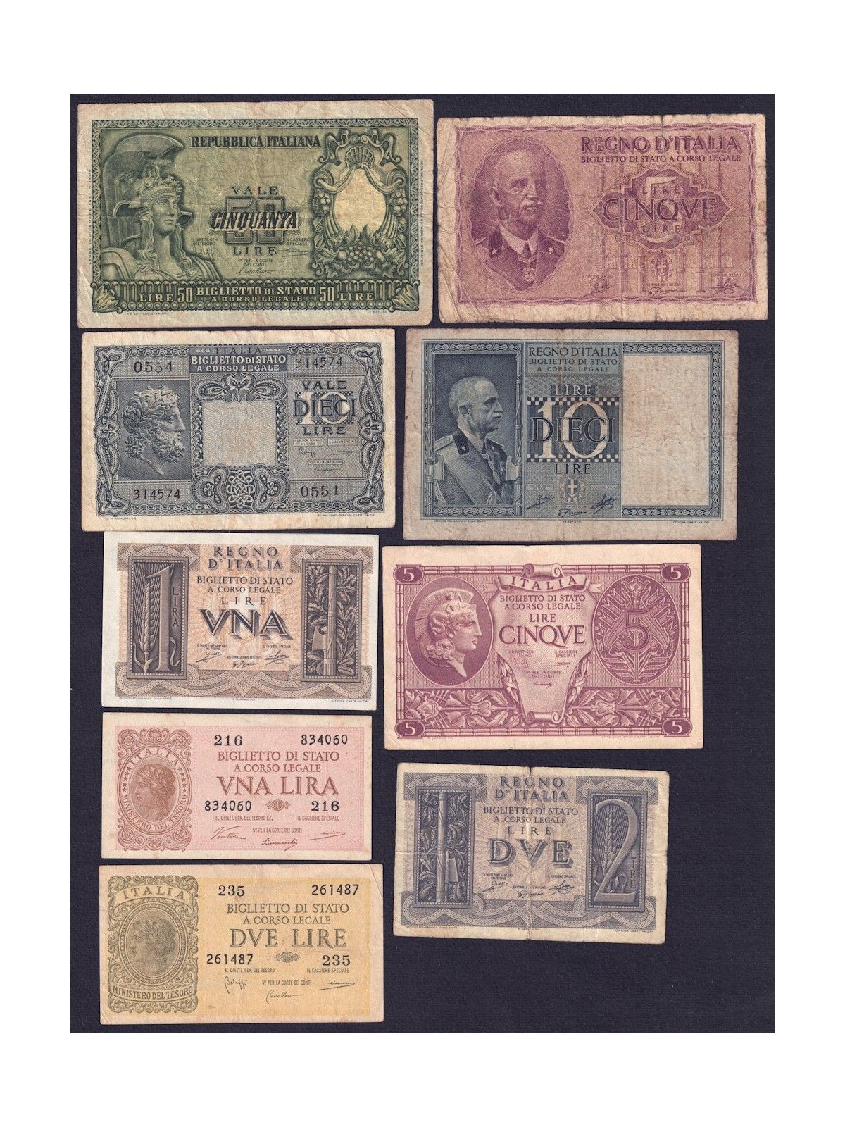 ITALY 1939/51 Lot of 9 banknotes