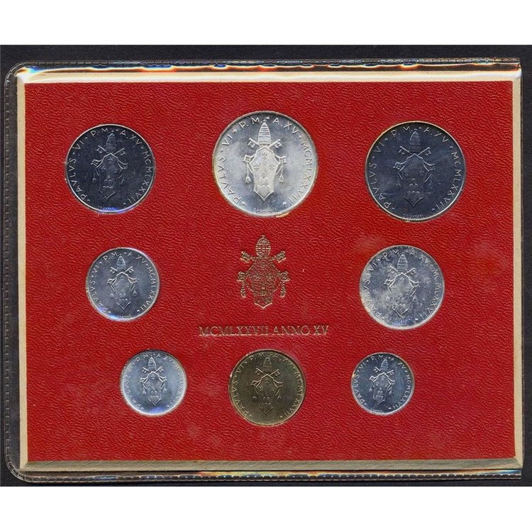 VATICANO 1977 Paolo VI anno XV, 8 monete FDC