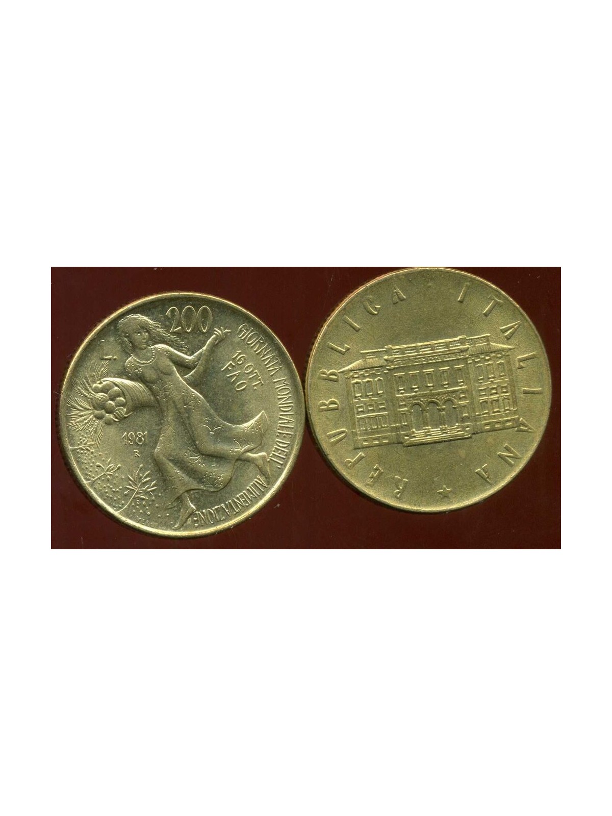 ITALY 1981 FAO, Villa Lubin, £200 coin UNC