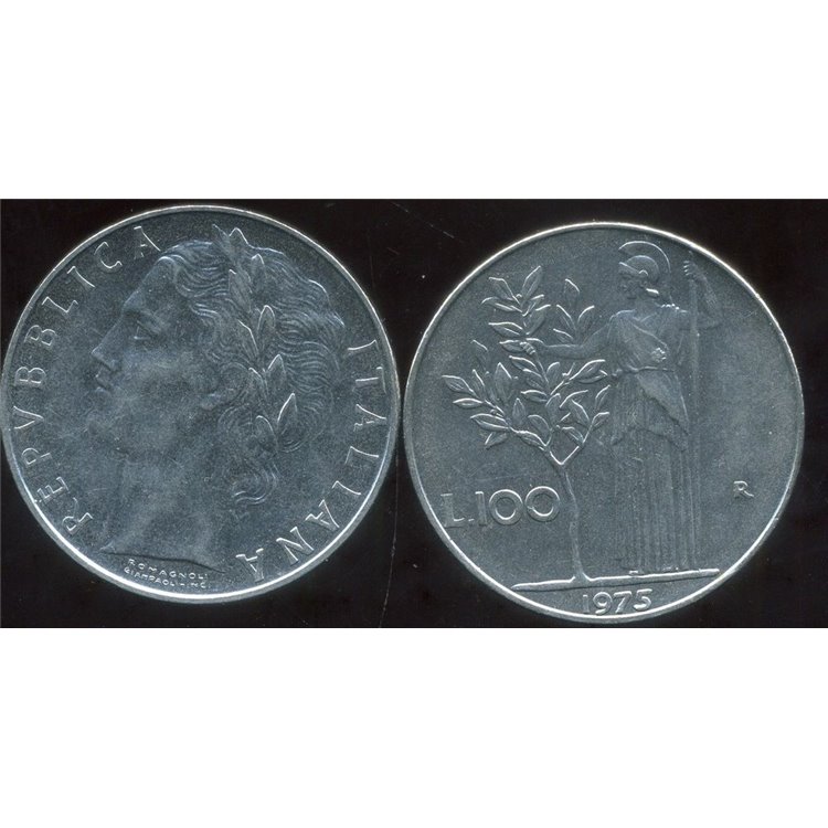 ITALY 1975 Minerva, £100 coin UNC